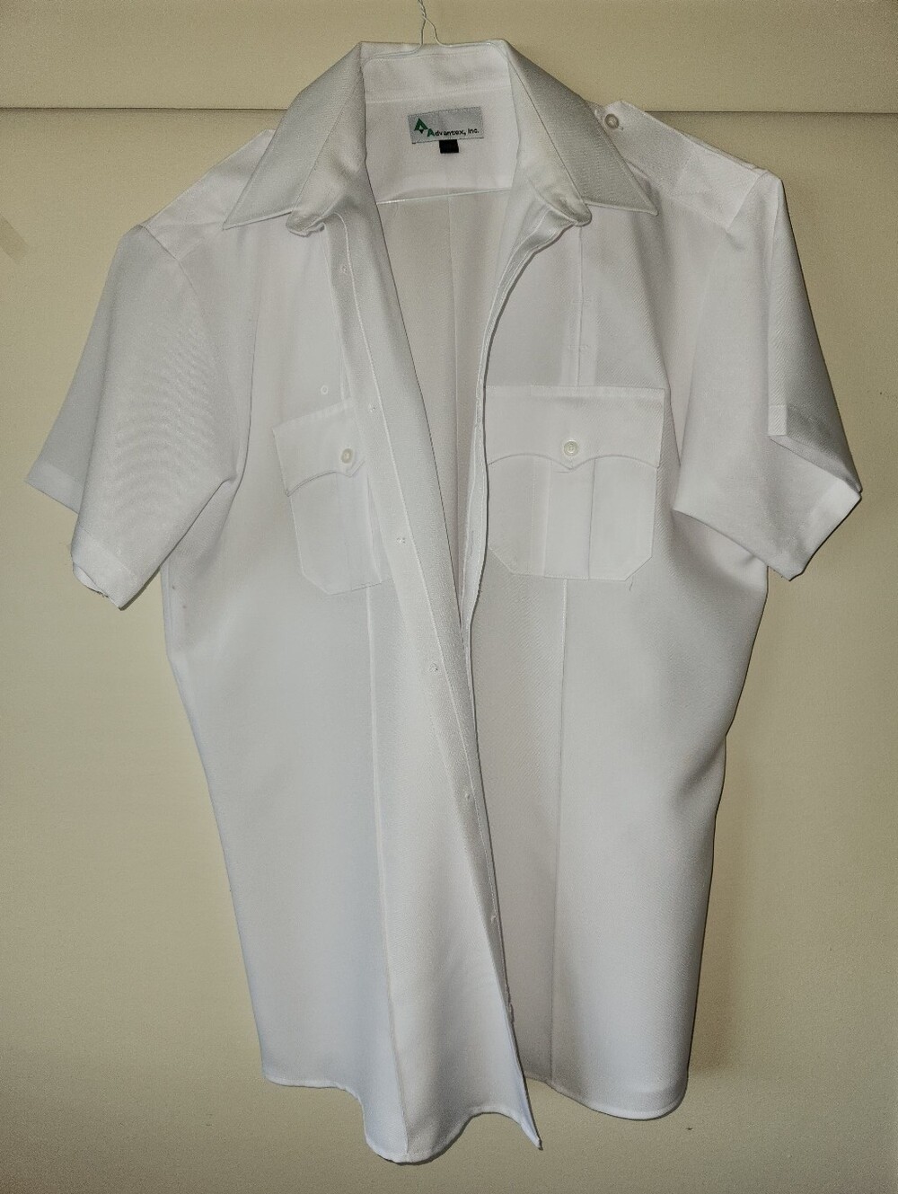 White Short Sleeve Button-Up Shirt with Chest Pockets